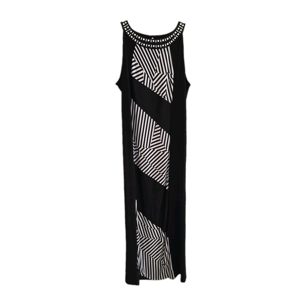 Style & Co. Geometric Black And White Women's Maxi Dress Sz L Jewel Neckline